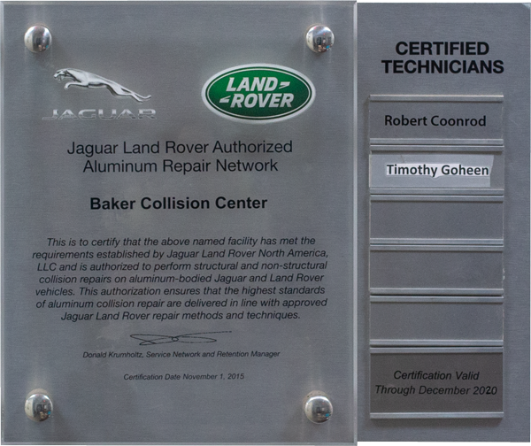 Jaguar Land Rover Authorized Aluminum Repair Network Baker Collision